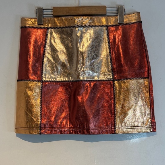 Glamorous Dresses & Skirts - Glamorous bronze and gold patchwork faux leather mini skirt size US10